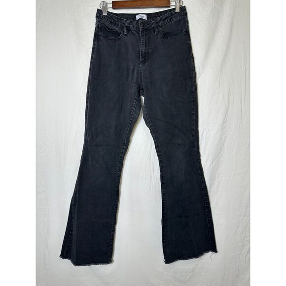 YMI Women's Black Denim Mid Rise Stretch Flared Raw Hem Jeans Size 11/30 - Picture 2 of 5